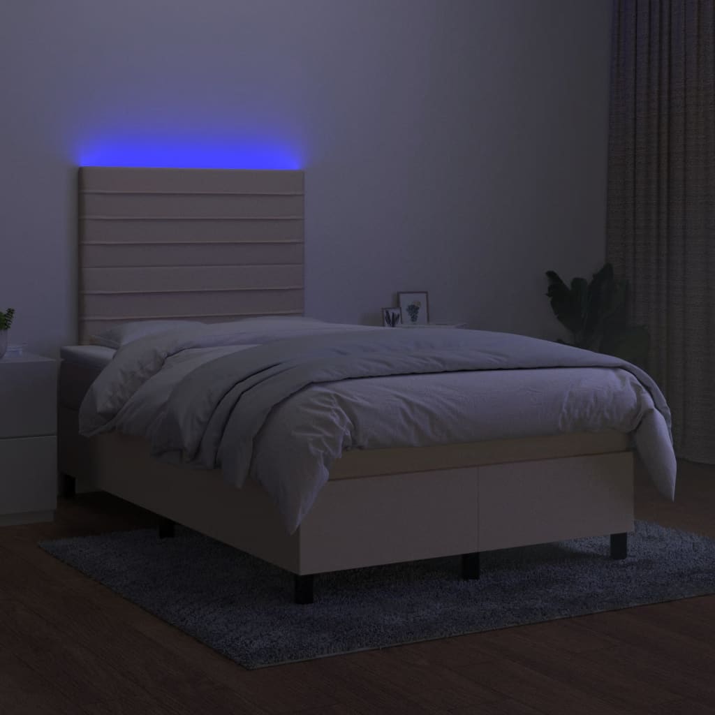 krémszínű szövet rugós és LED-es ágy matraccal 120x190cm