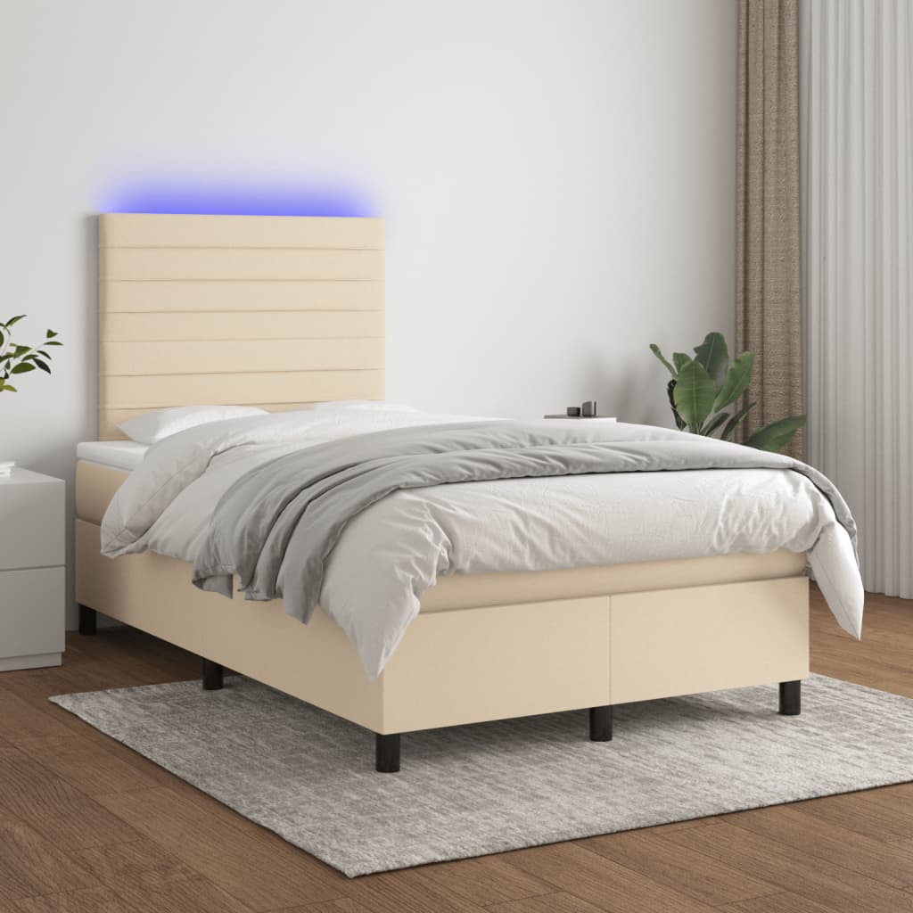 krémszínű szövet rugós és LED-es ágy matraccal 120x190cm