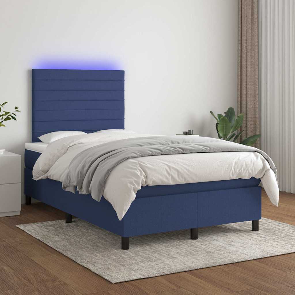 kék szövet rugós és LED-es ágy matraccal 120x190 cm