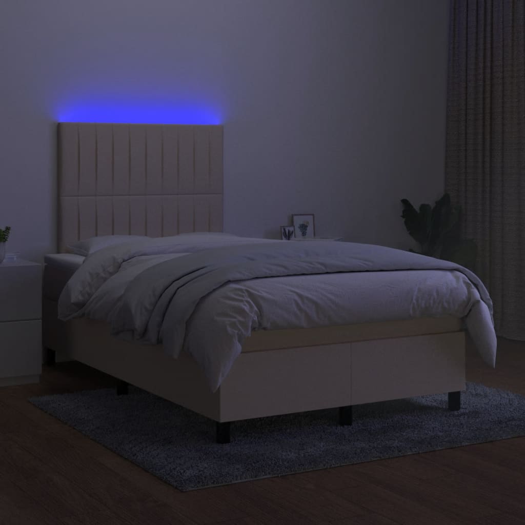 krémszínű szövet rugós és LED-es ágy matraccal 120x190cm