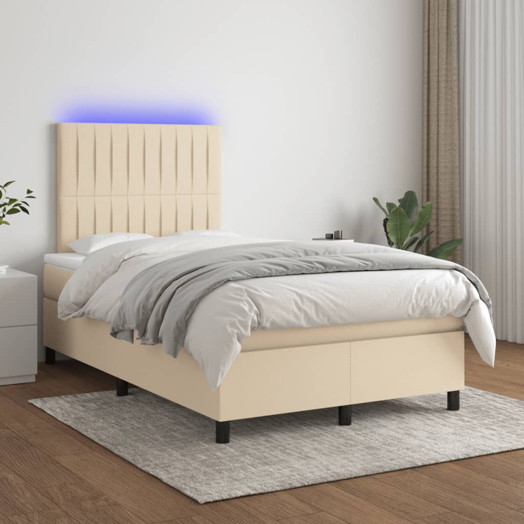 krémszínű szövet rugós és LED-es ágy matraccal 120x190cm