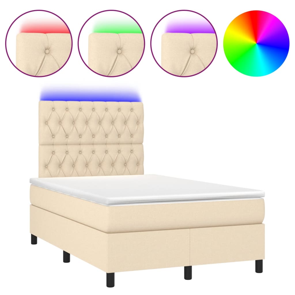 krémszínű szövet rugós és LED-es ágy matraccal 120x190cm