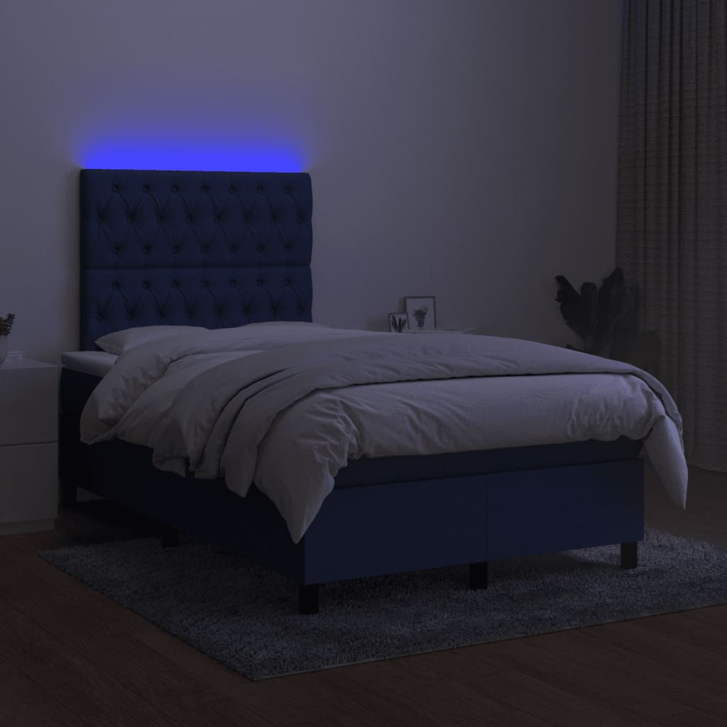 kék szövet rugós és LED-es ágy matraccal 120x190 cm