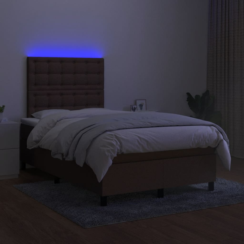 barna szövet rugós és LED-es ágy matraccal 120x190 cm
