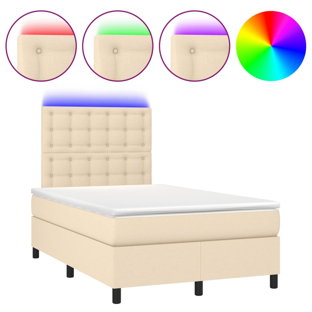 krémszínű szövet rugós és LED-es ágy matraccal 120x190cm