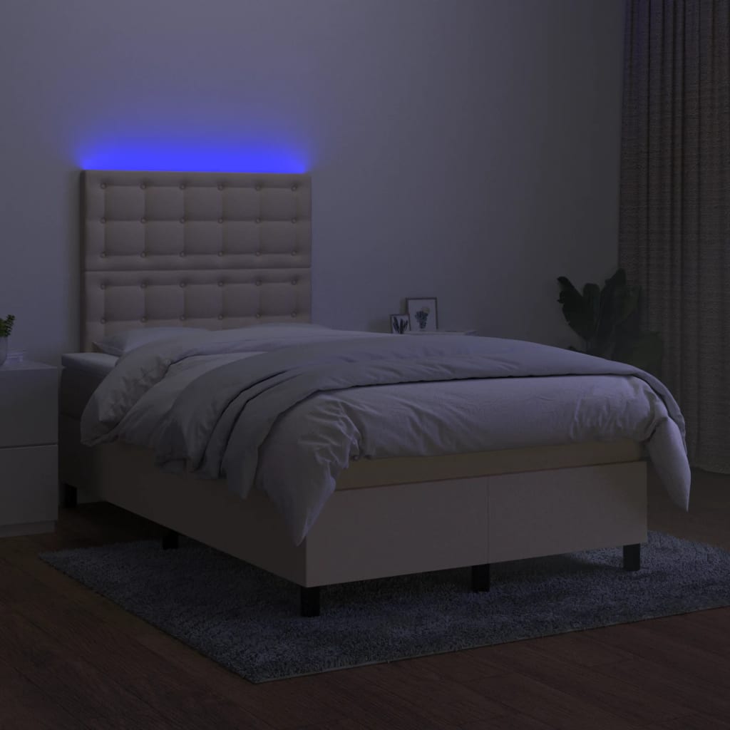 krémszínű szövet rugós és LED-es ágy matraccal 120x190cm