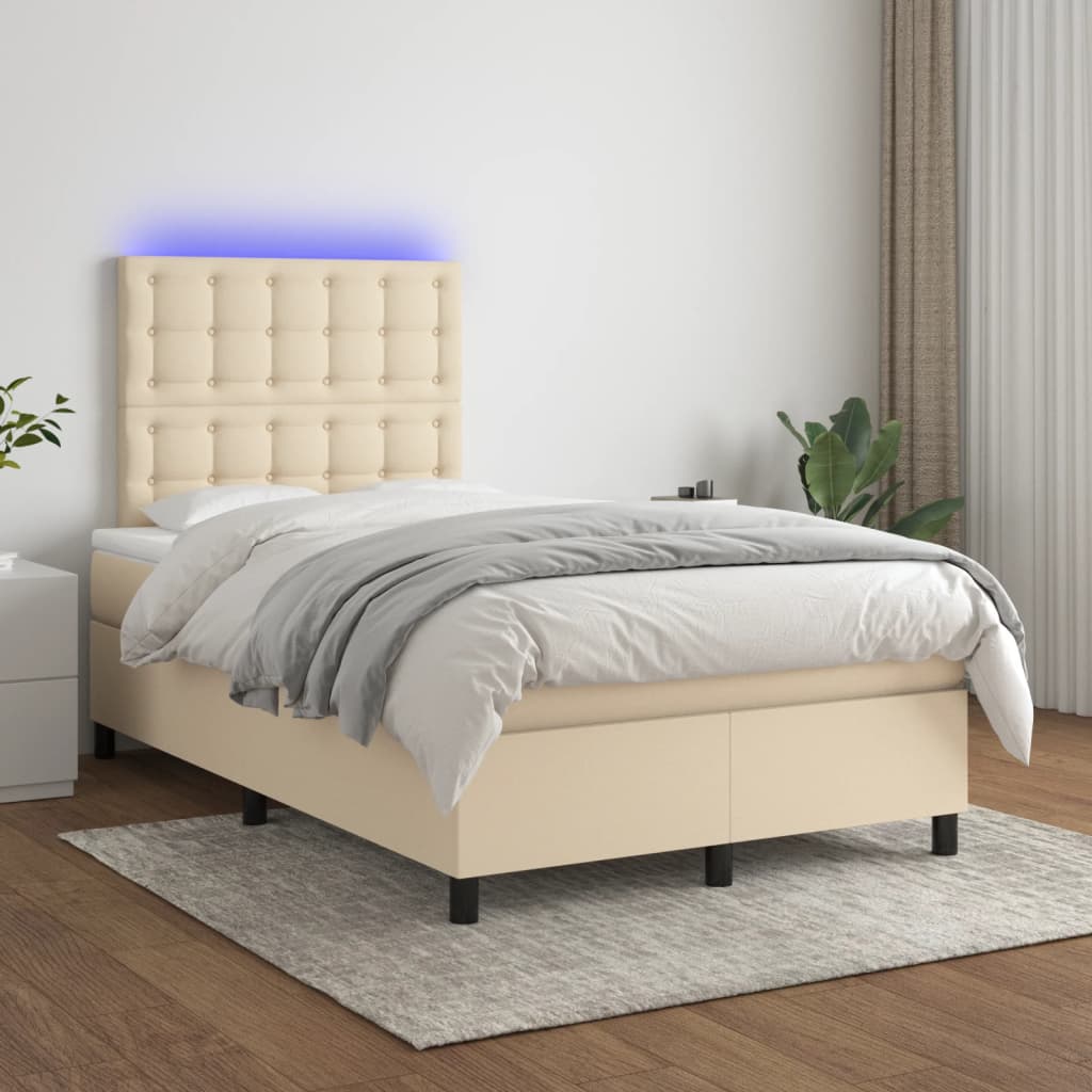 krémszínű szövet rugós és LED-es ágy matraccal 120x190cm