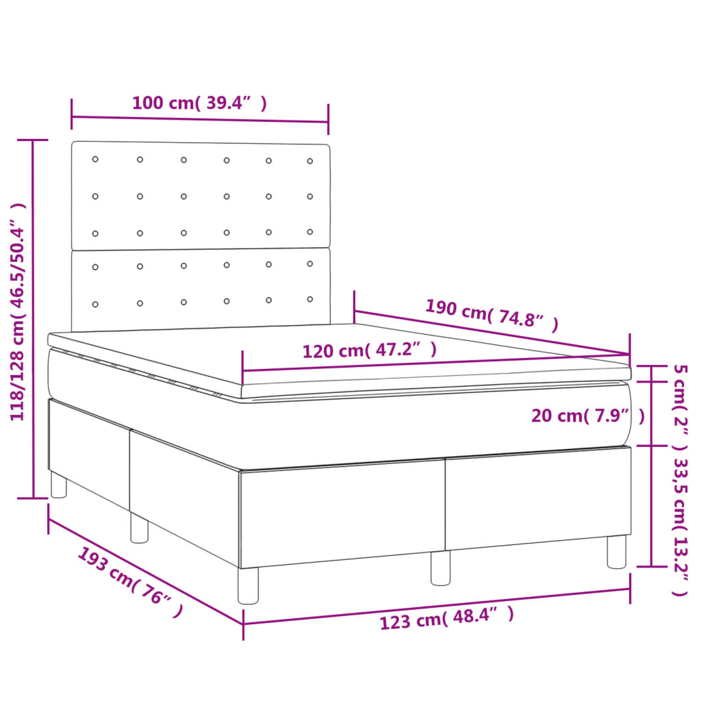 krémszínű szövet rugós és LED-es ágy matraccal 120x190cm
