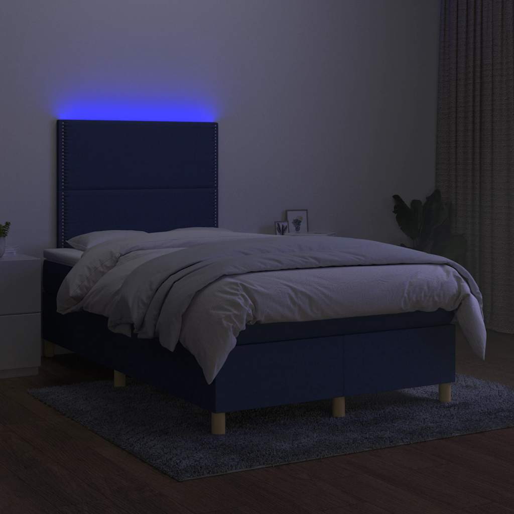 kék szövet rugós és LED-es ágy matraccal 120x190 cm