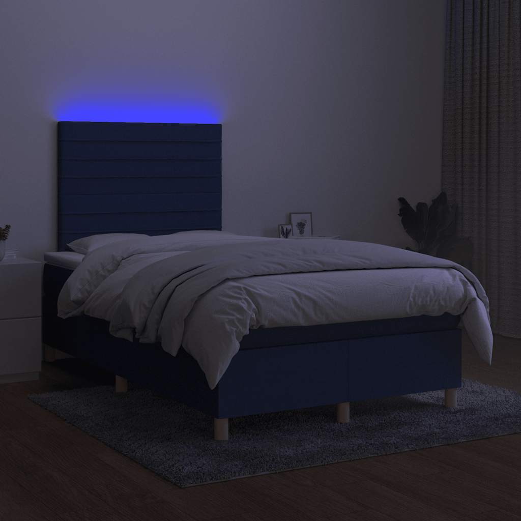 kék szövet rugós és LED-es ágy matraccal 120x190 cm