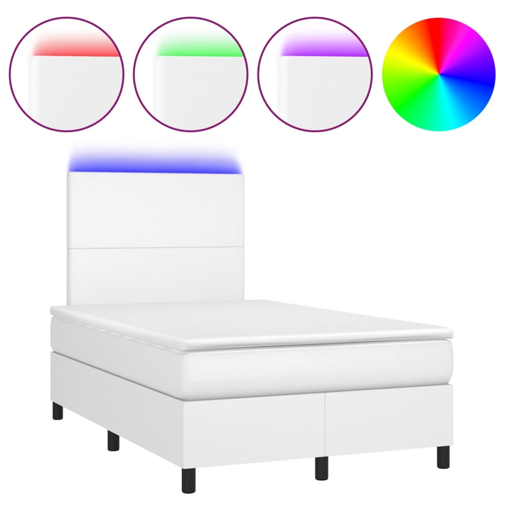 fehér műbőr rugós és LED-es ágy matraccal 120x190 cm