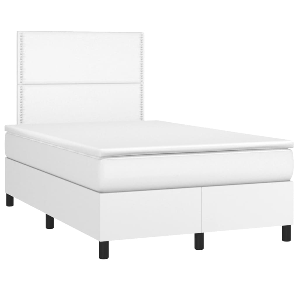 fehér műbőr rugós és LED-es ágy matraccal 120x190 cm