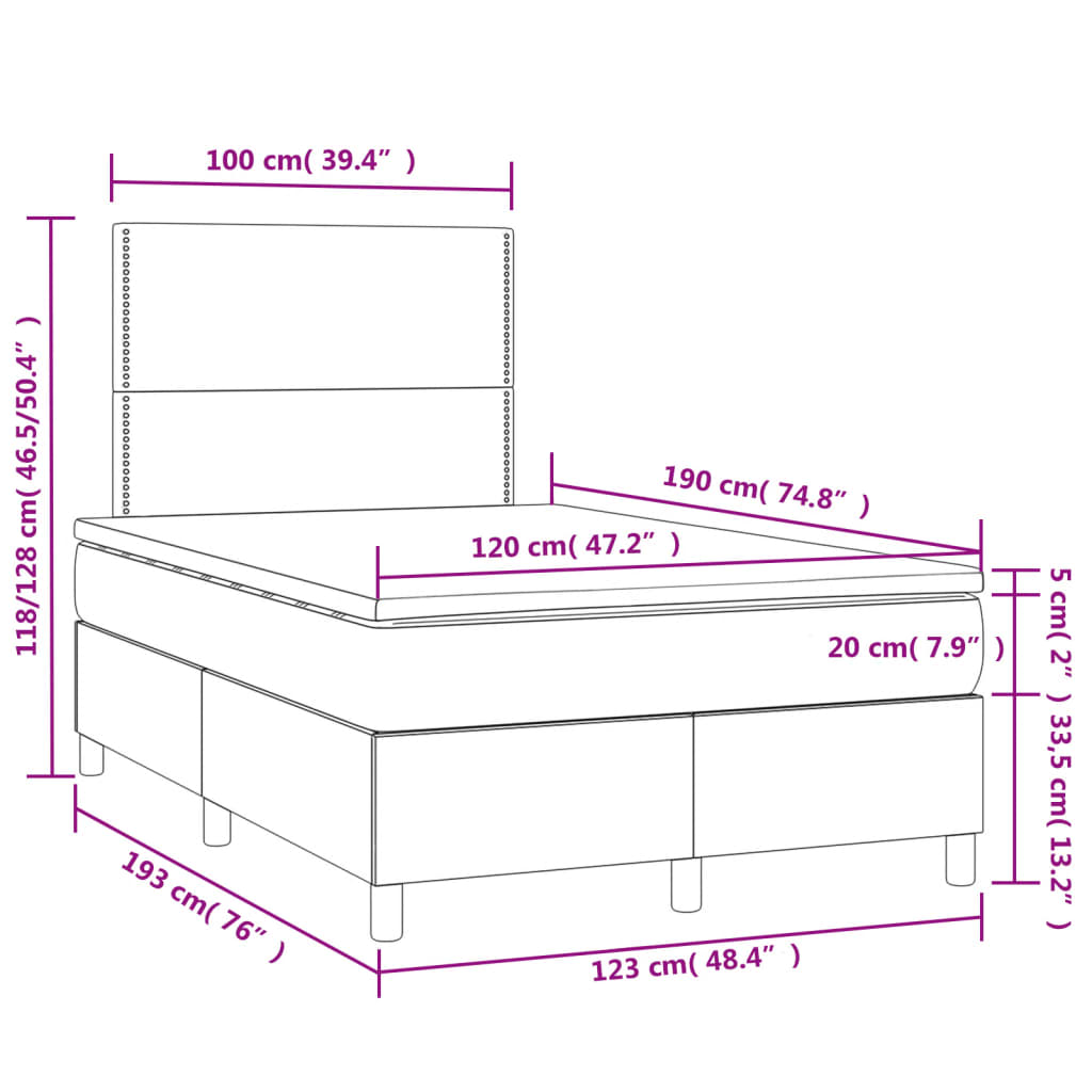 fehér műbőr rugós és LED-es ágy matraccal 120x190 cm