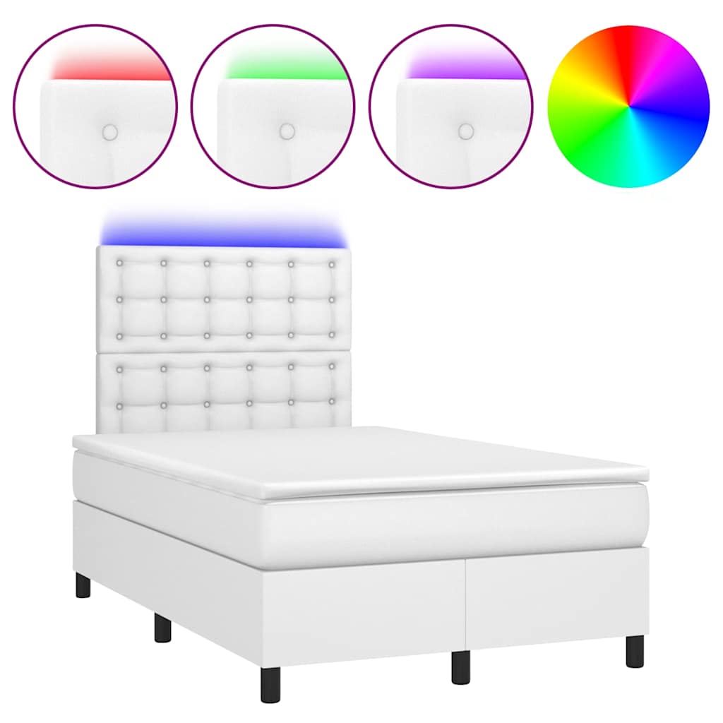 fehér műbőr rugós és LED-es ágy matraccal 120x190 cm