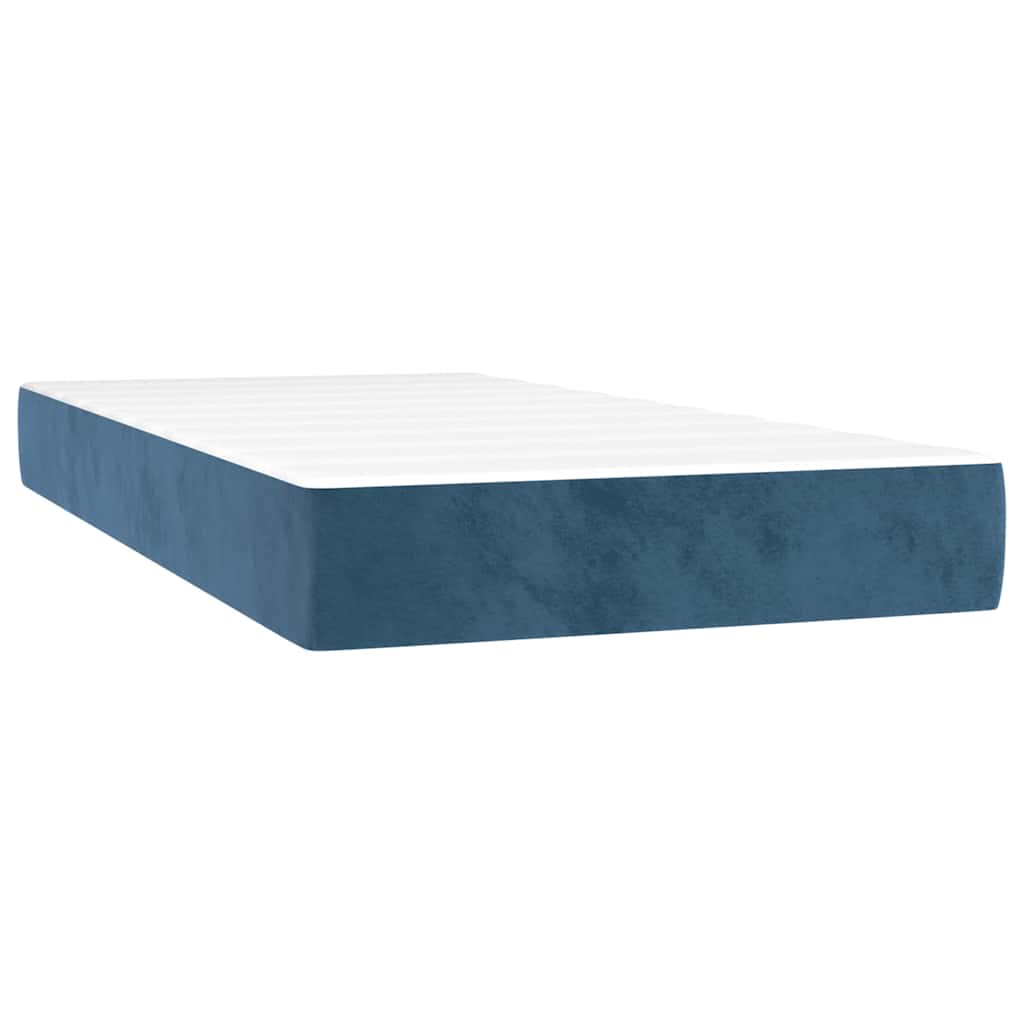sötétkék bársony rugós és LED-es ágy matraccal 120x190 cm
