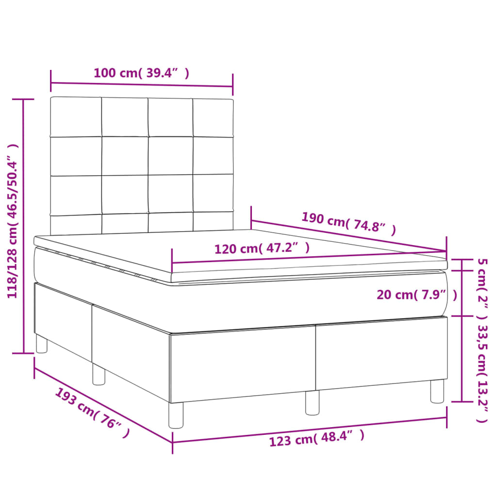 sötétzöld bársony rugós és LED-es ágy matraccal 120x190 cm