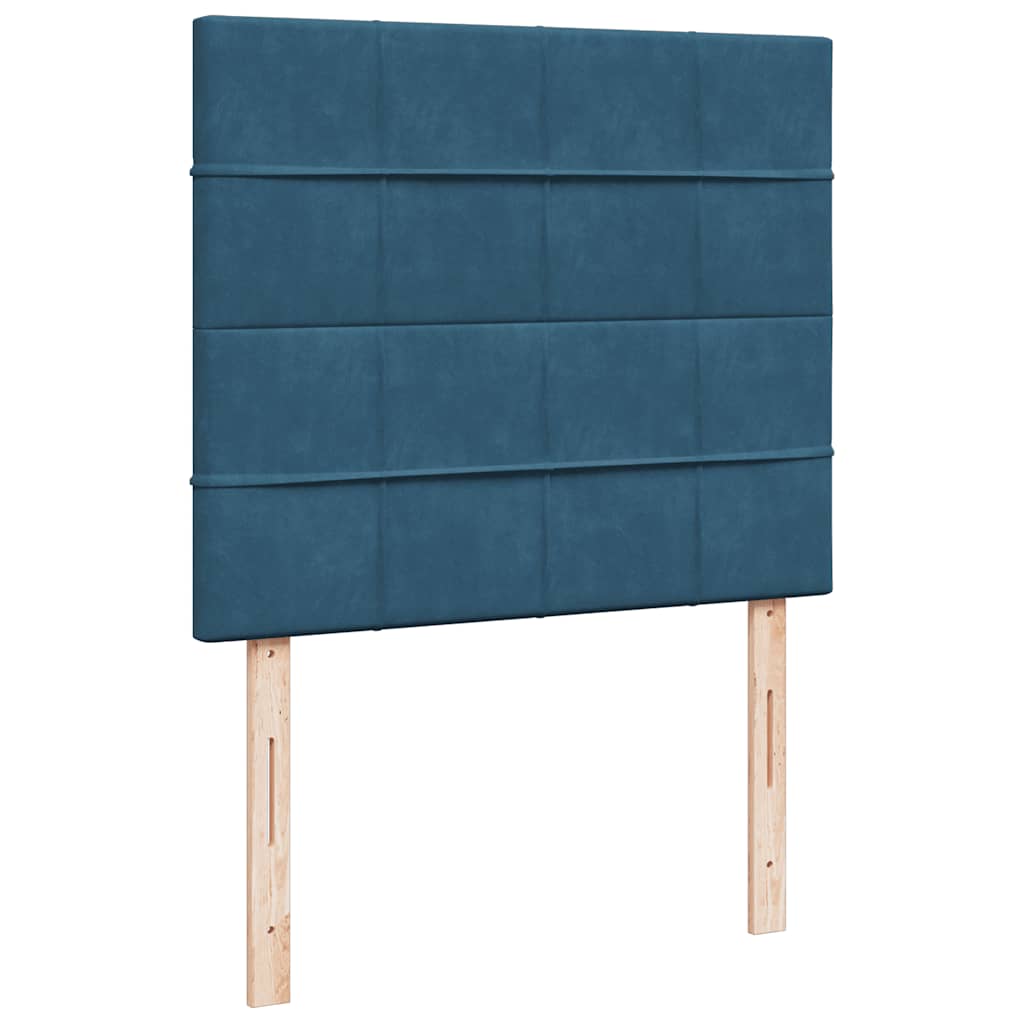 sötétkék bársony rugós és LED-es ágy matraccal 120x190 cm
