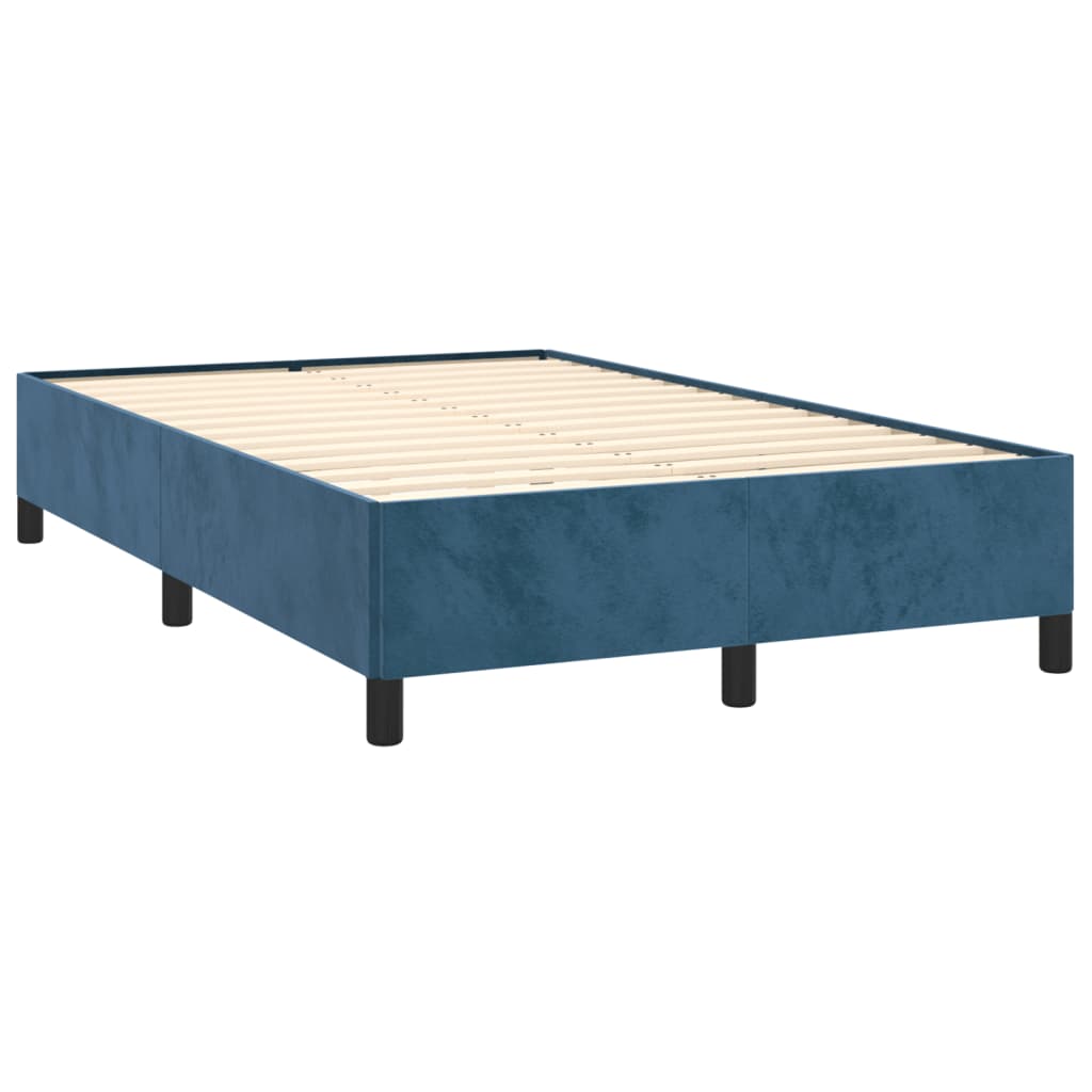 sötétkék bársony rugós és LED-es ágy matraccal 120x190 cm