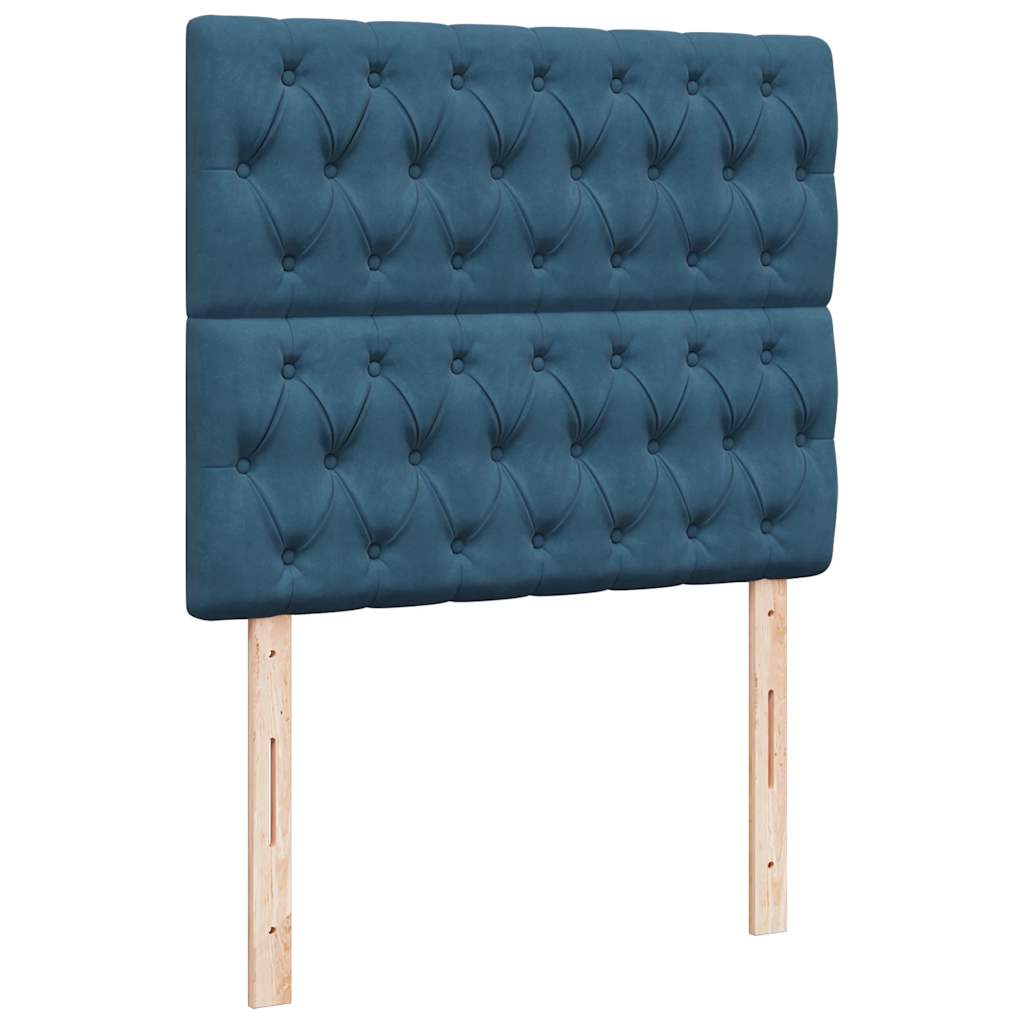 sötétkék bársony rugós és LED-es ágy matraccal 120x190 cm