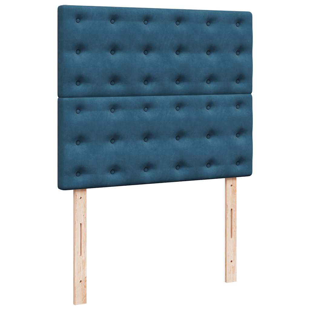 sötétkék bársony rugós és LED-es ágy matraccal 120x190 cm
