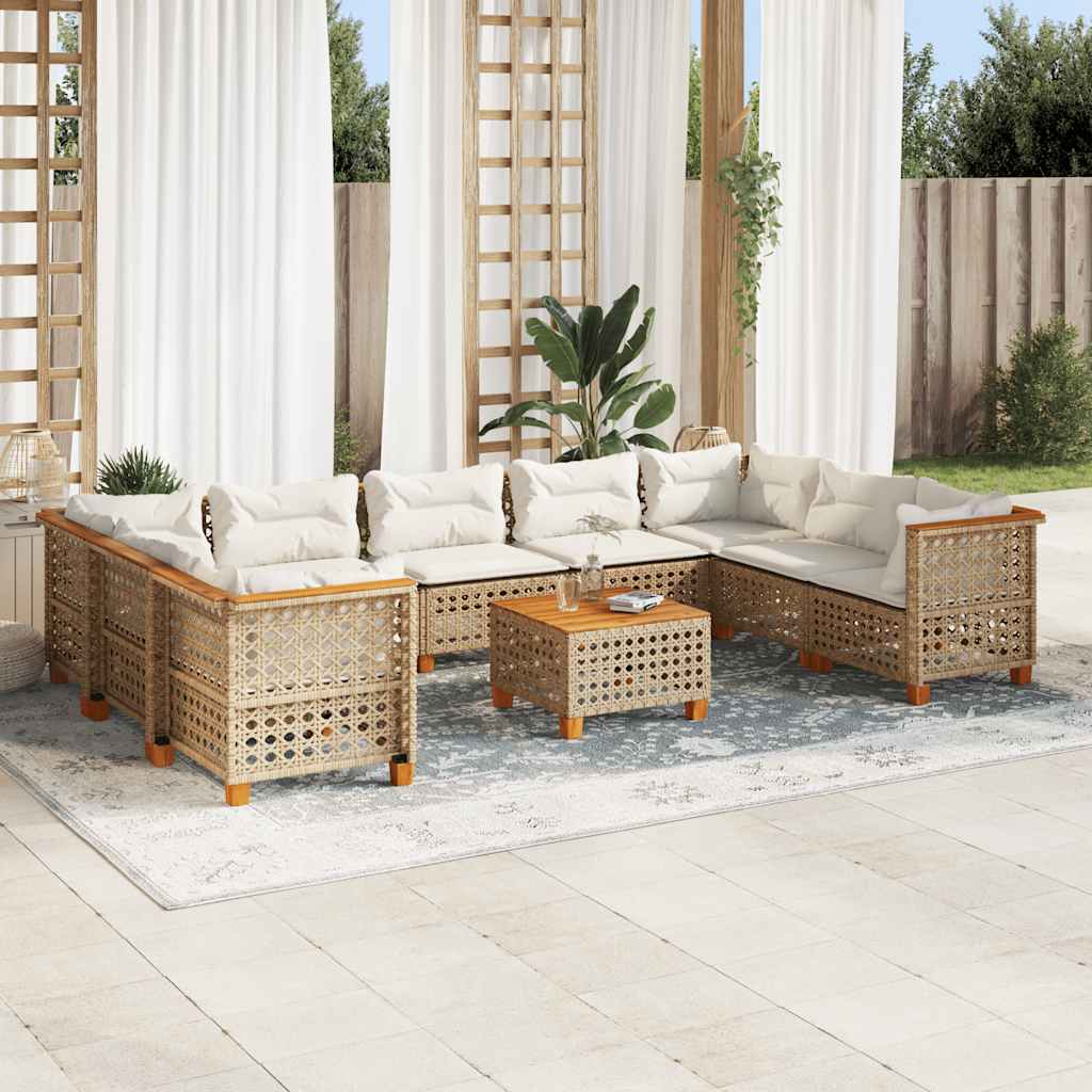 10 részes bézs polyrattan kerti ülőgarnitúra párnával
