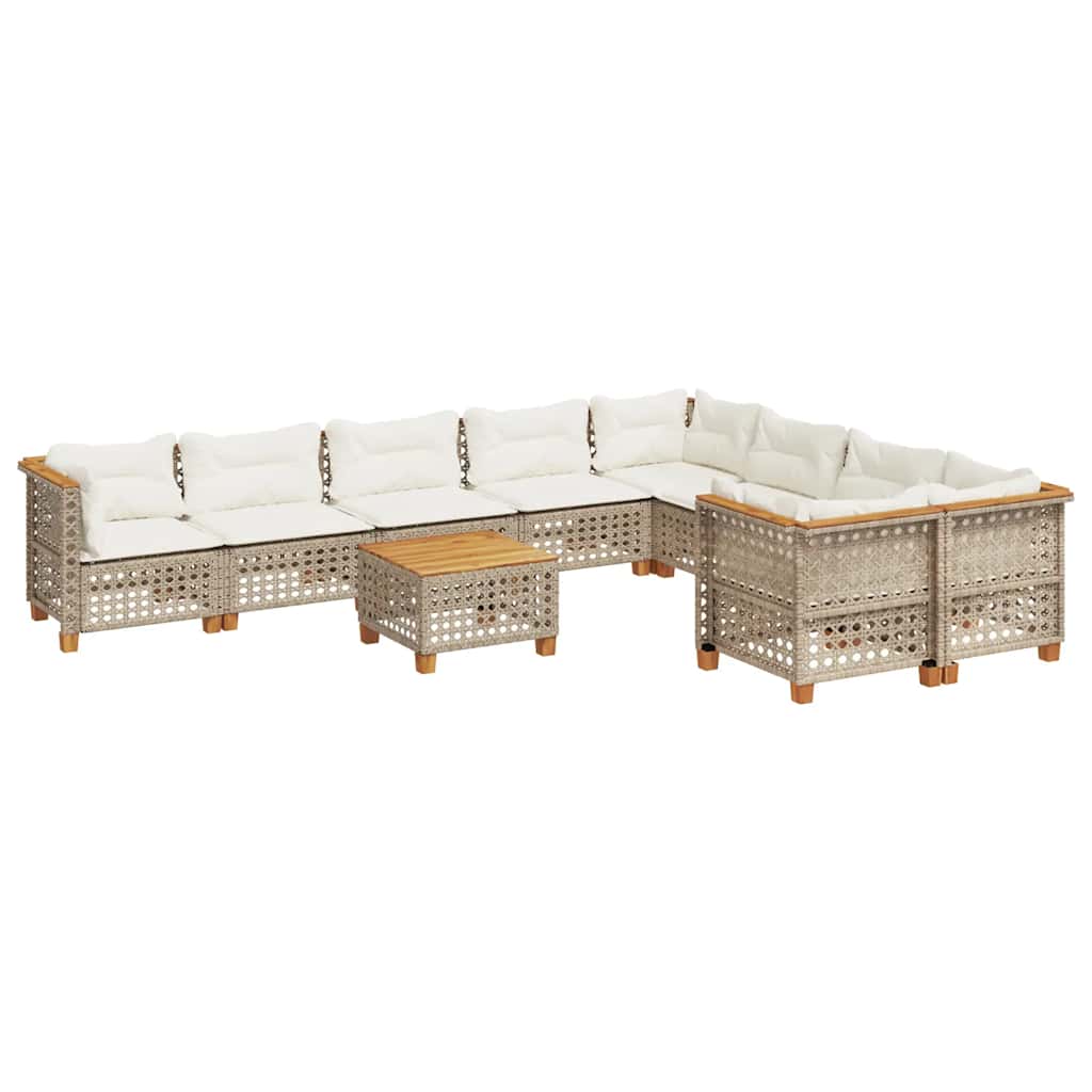 10 részes bézs polyrattan kerti ülőgarnitúra párnával