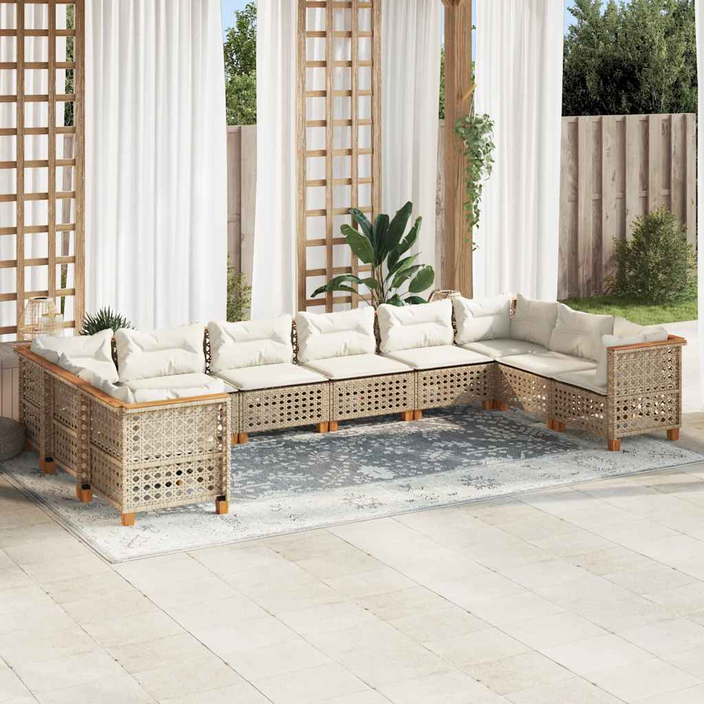 10 részes bézs polyrattan kerti ülőgarnitúra párnával