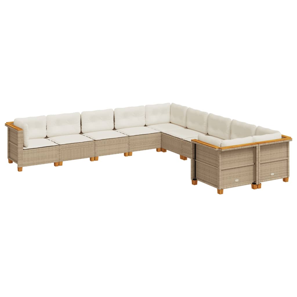 10 részes bézs polyrattan kerti ülőgarnitúra párnával