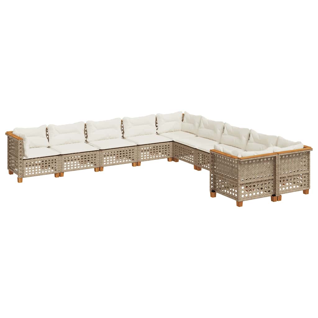 10 részes bézs polyrattan kerti ülőgarnitúra párnával