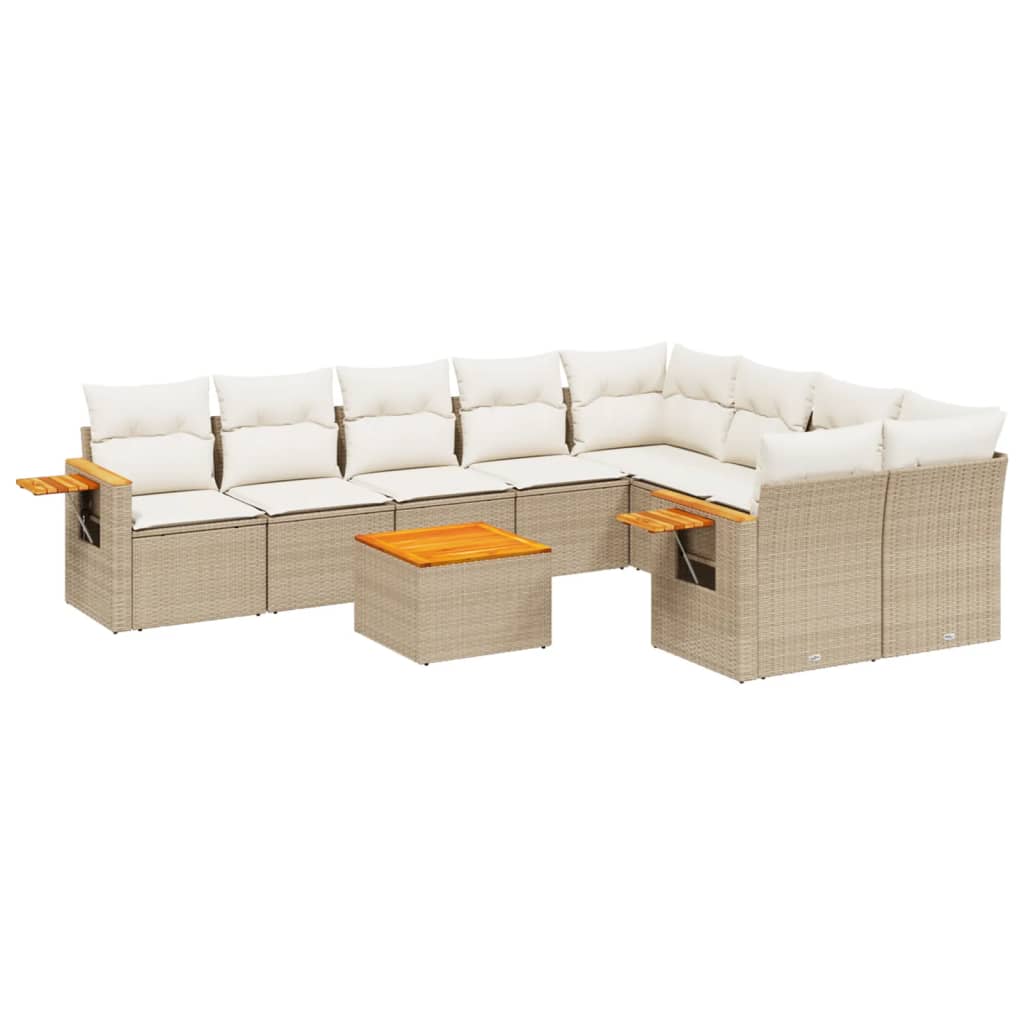10 részes bézs polyrattan kerti ülőgarnitúra párnával