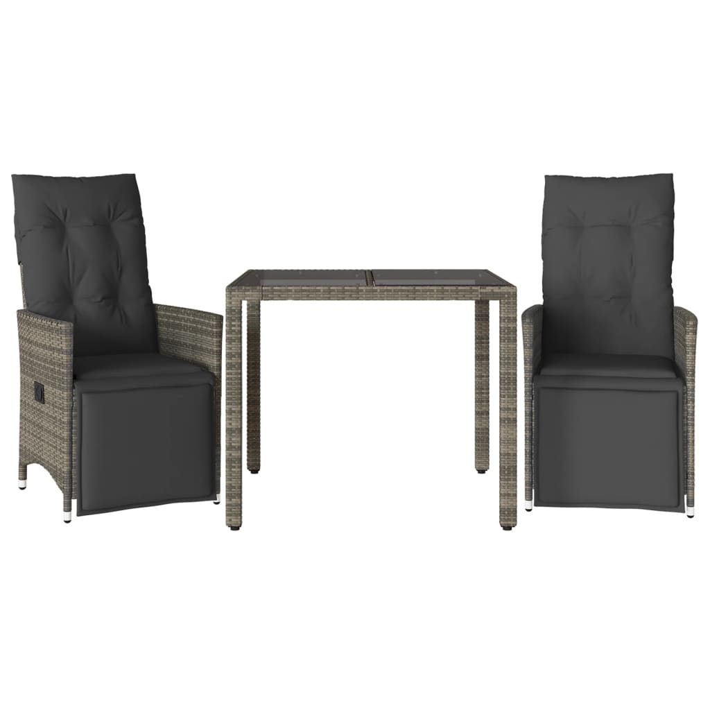 3 részes szürke polyrattan kerti bisztrógarnitúra párnákkal