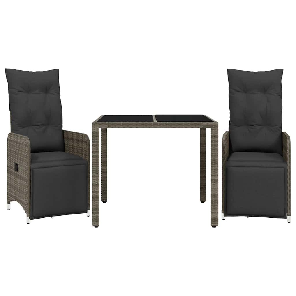 3 részes szürke polyrattan kerti bisztrógarnitúra párnákkal