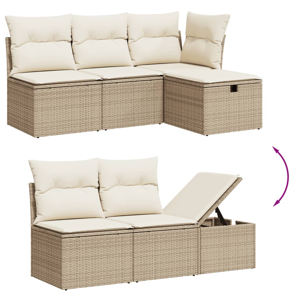 10 részes bézs polyrattan kerti ülőgarnitúra párnával