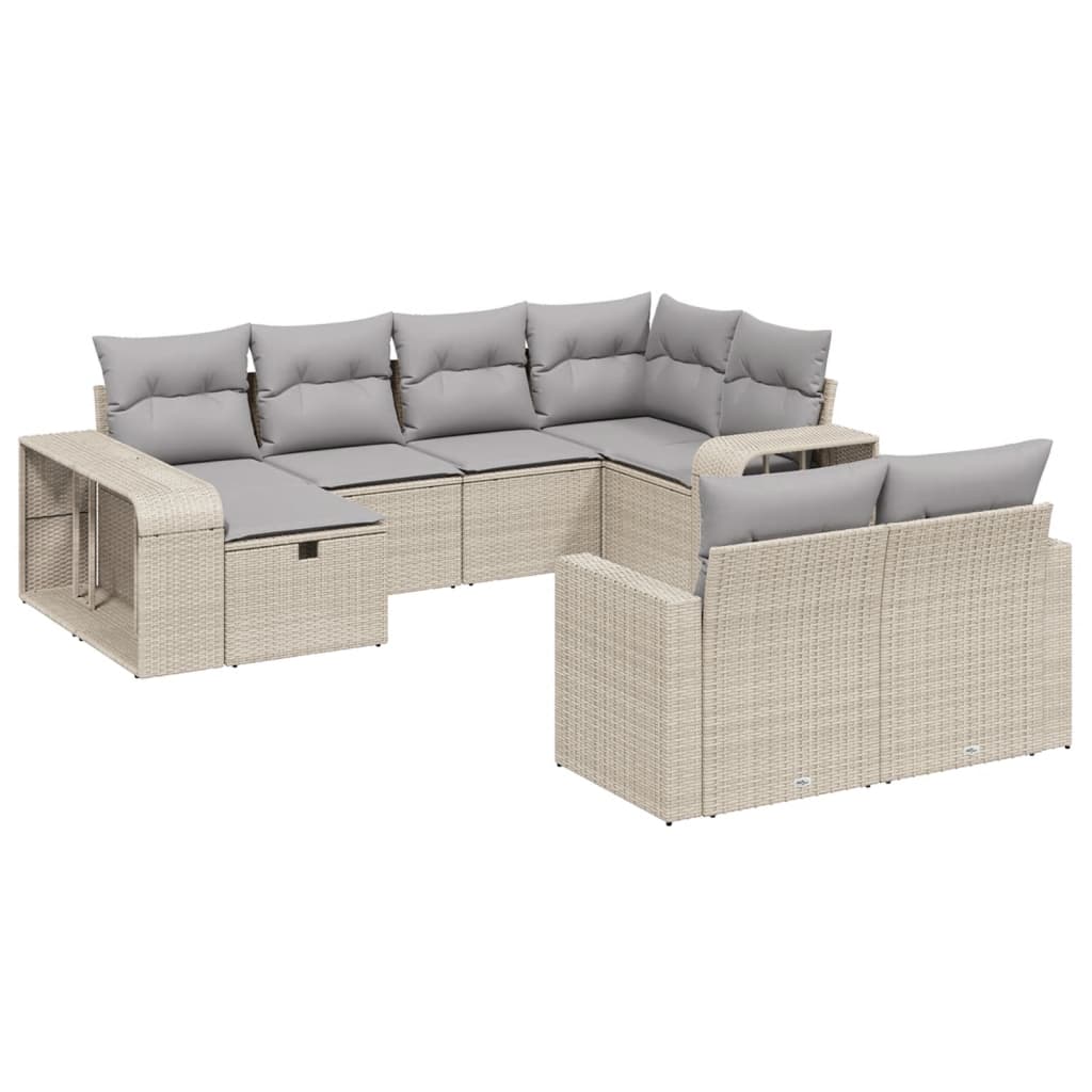 10 részes bézs polyrattan kerti ülőgarnitúra párnával
