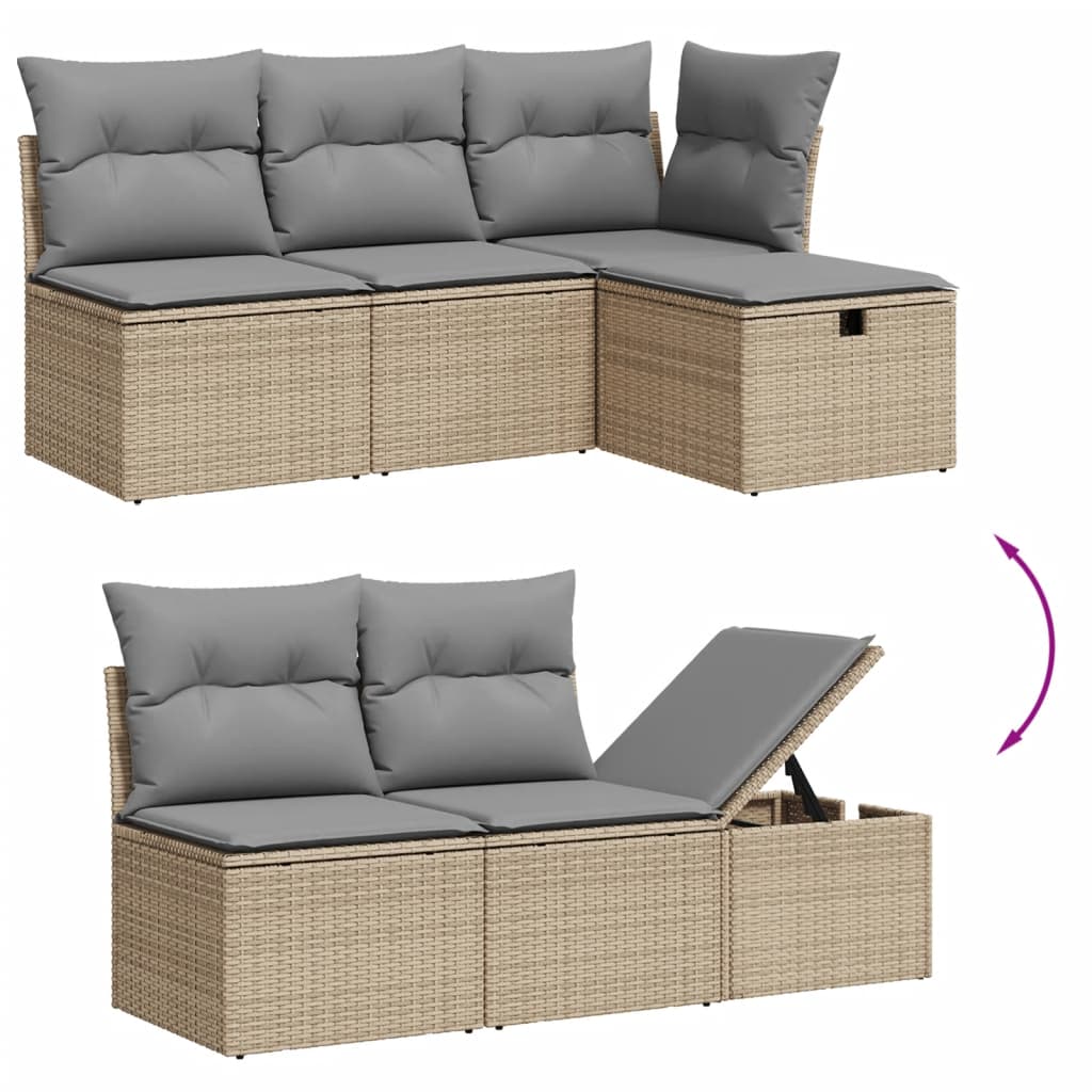 10 részes bézs polyrattan kerti ülőgarnitúra párnával
