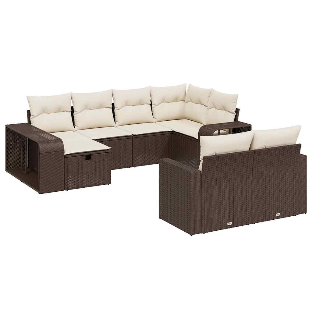 10 részes barna polyrattan kerti ülőgarnitúra párnákkal