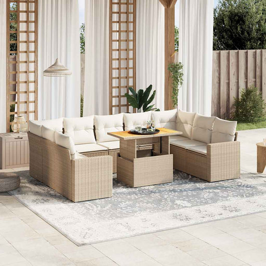 10 részes bézs polyrattan kerti ülőgarnitúra párnával