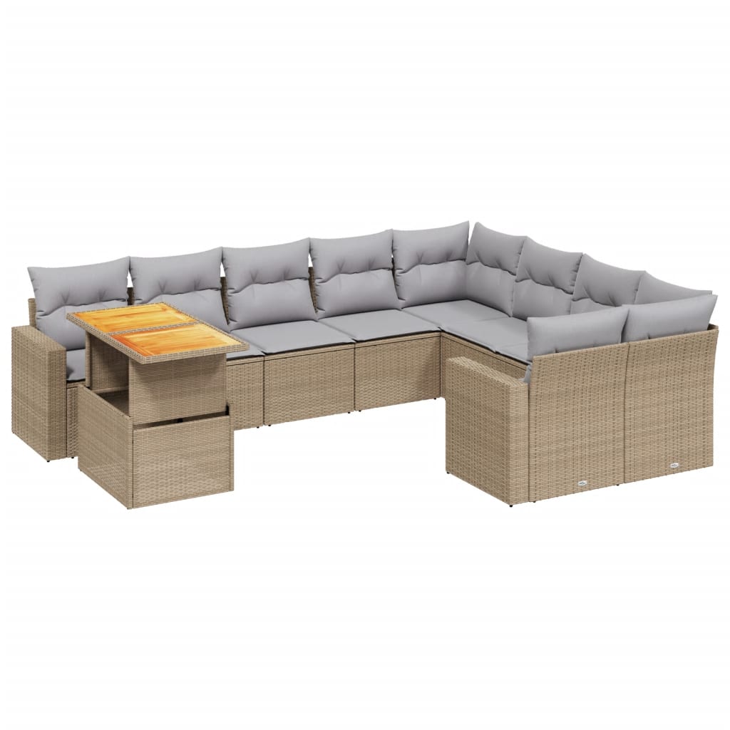 10 részes bézs polyrattan kerti ülőgarnitúra párnával