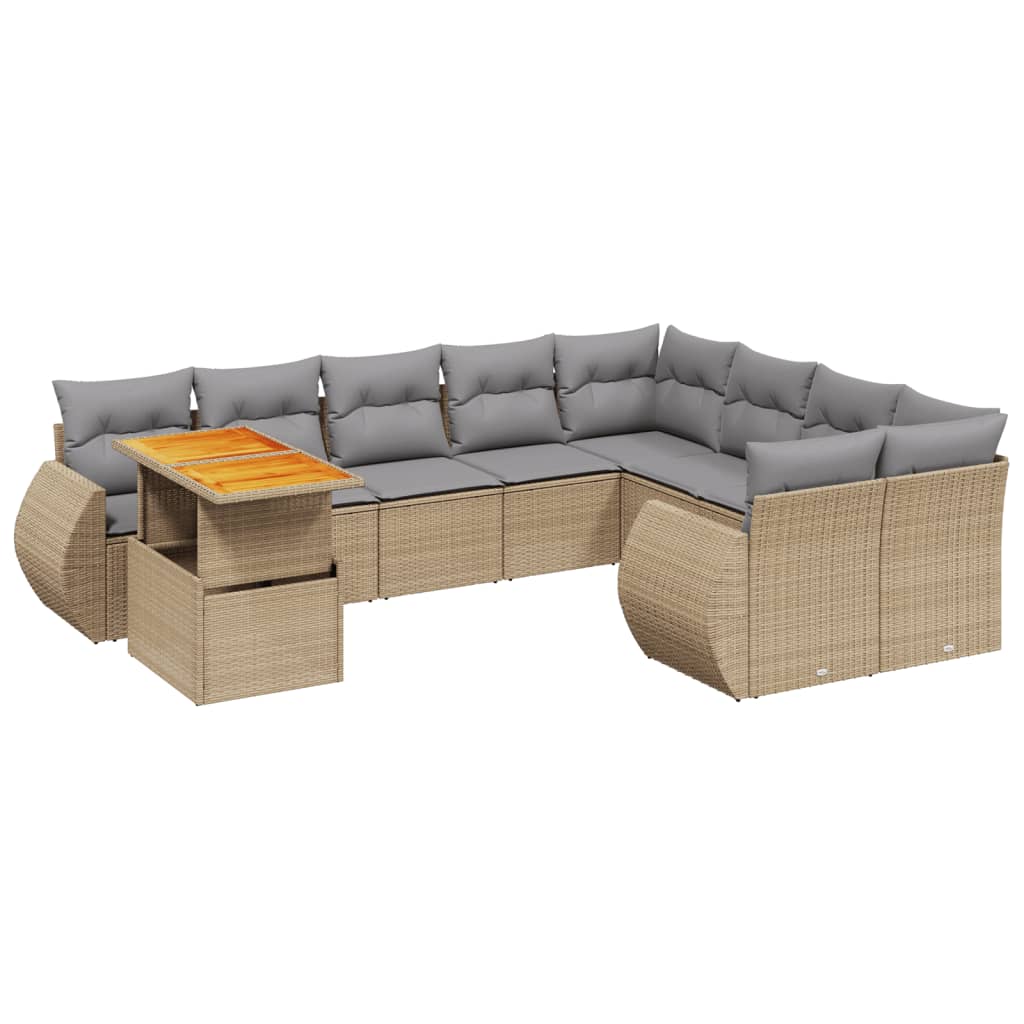 10 részes bézs polyrattan kerti ülőgarnitúra párnával