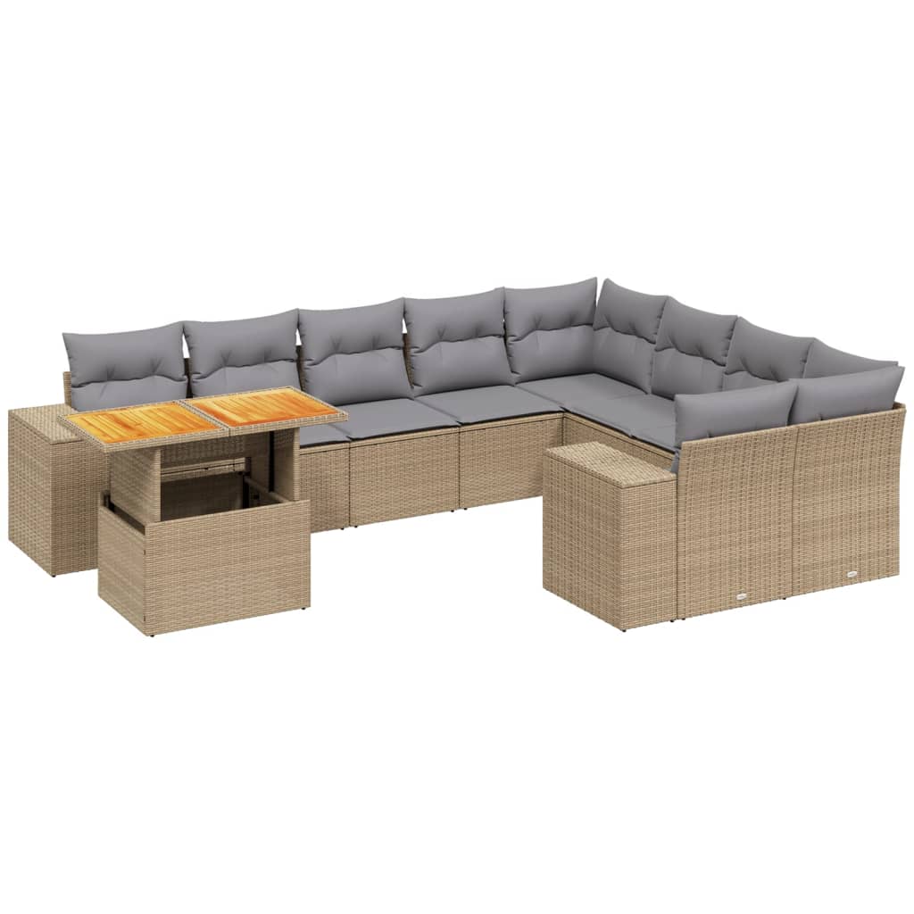 10 részes bézs polyrattan kerti ülőgarnitúra párnával