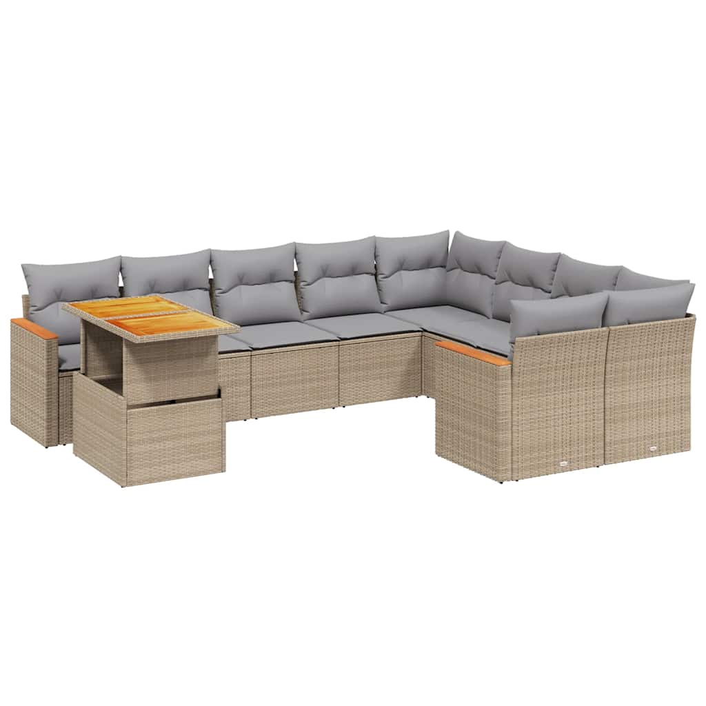 10 részes bézs polyrattan kerti ülőgarnitúra párnával