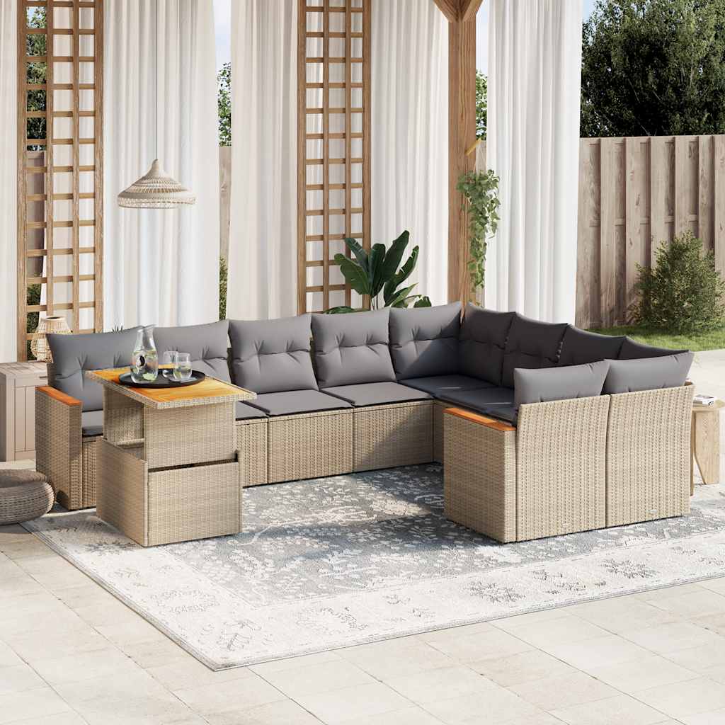 10 részes bézs polyrattan kerti ülőgarnitúra párnával