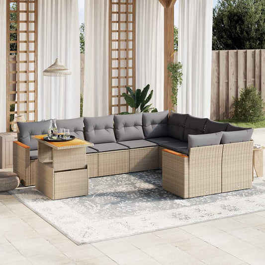 10 részes bézs polyrattan kerti ülőgarnitúra párnával