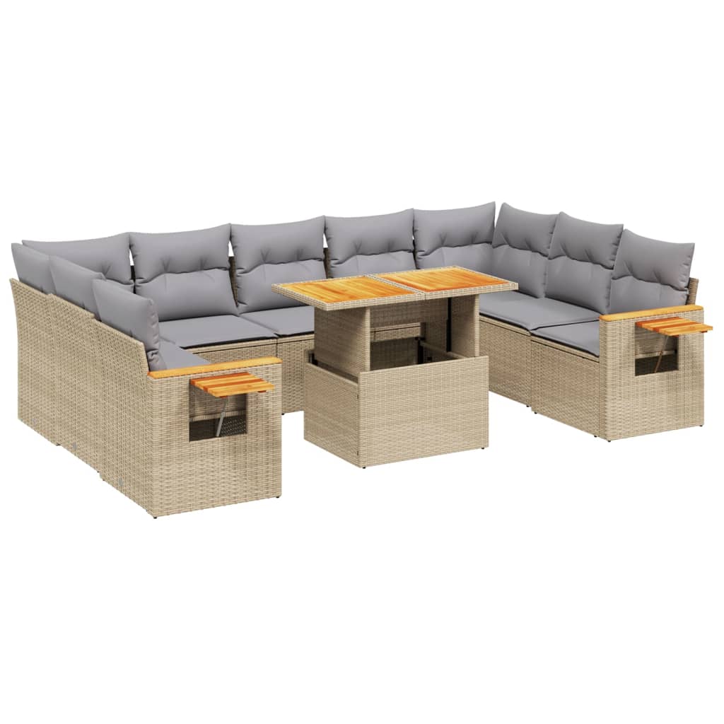 10 részes bézs polyrattan kerti ülőgarnitúra párnával