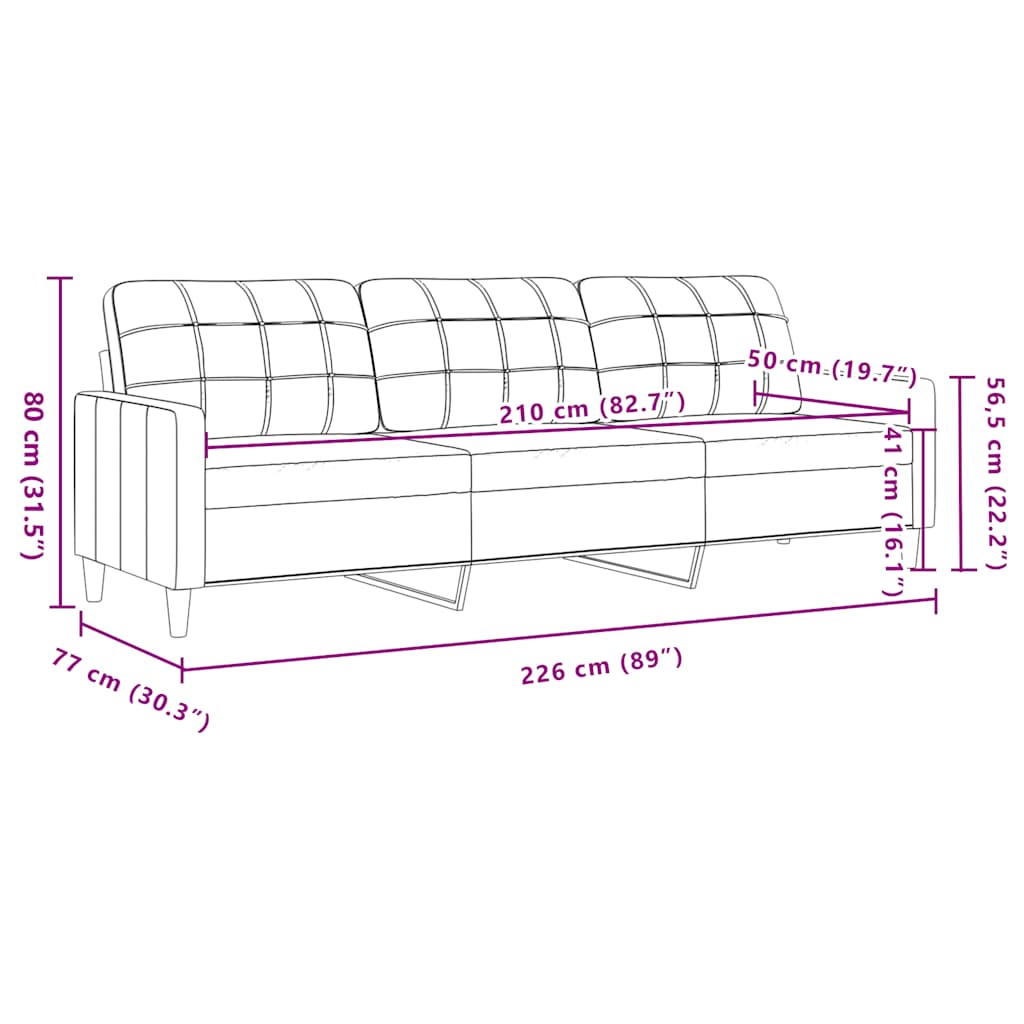 3 személyes fekete szövet kanapé 210 cm