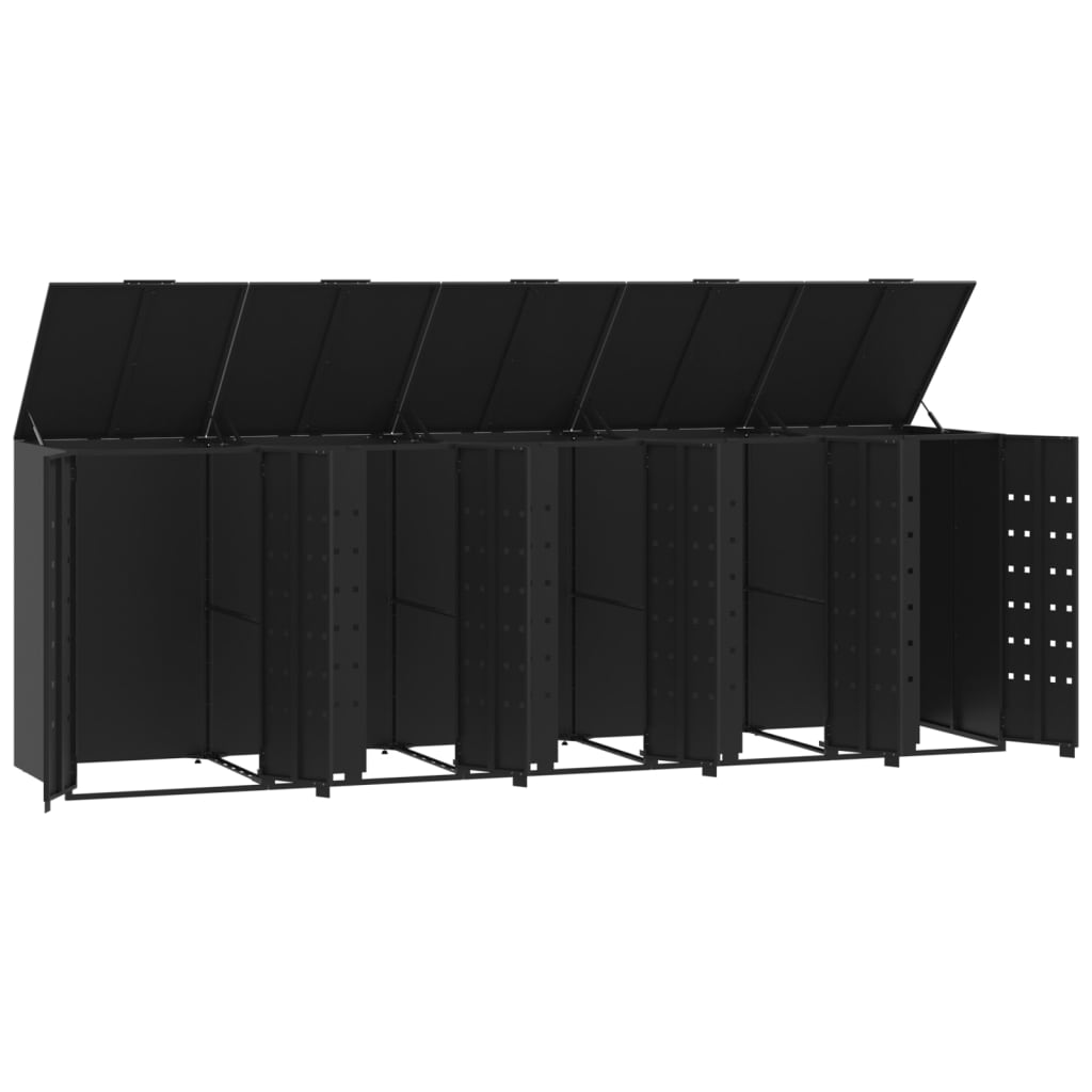 fekete acél kerekes tároló 5 szemeteskukához 345 x 79 x 117 cm
