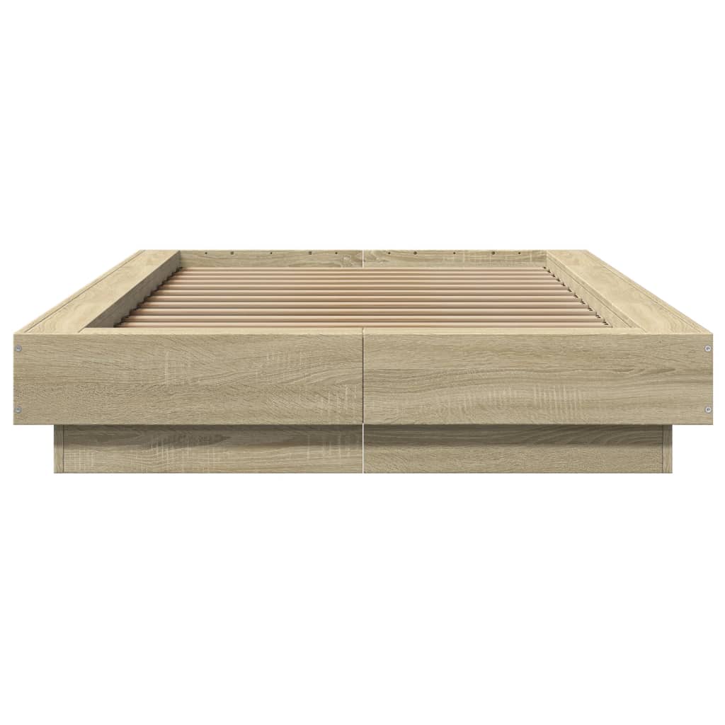sonoma tölgyszínű szerelt fa ágykeret LED-del 90 x 200 cm