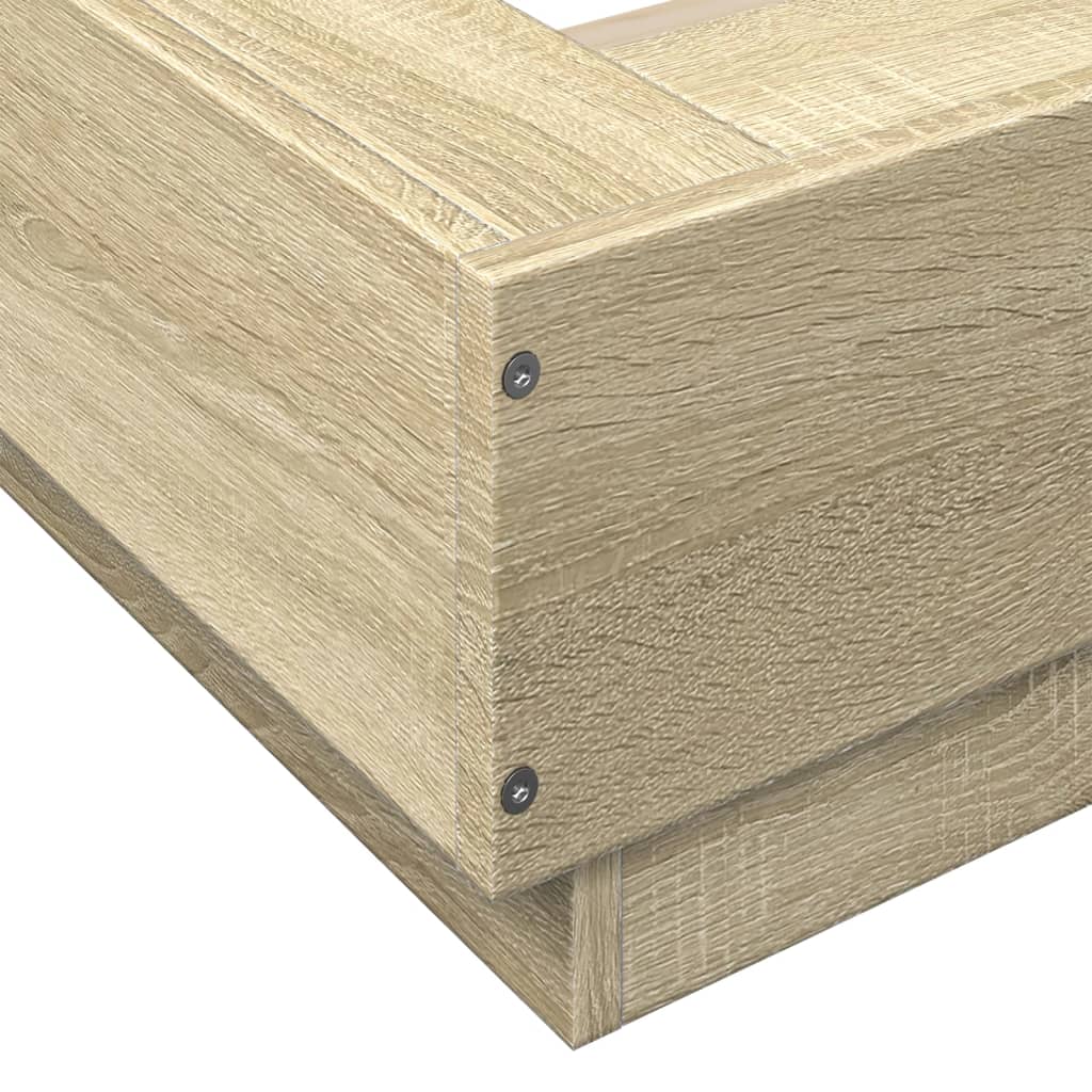 sonoma tölgyszínű szerelt fa ágykeret LED-del 90 x 200 cm