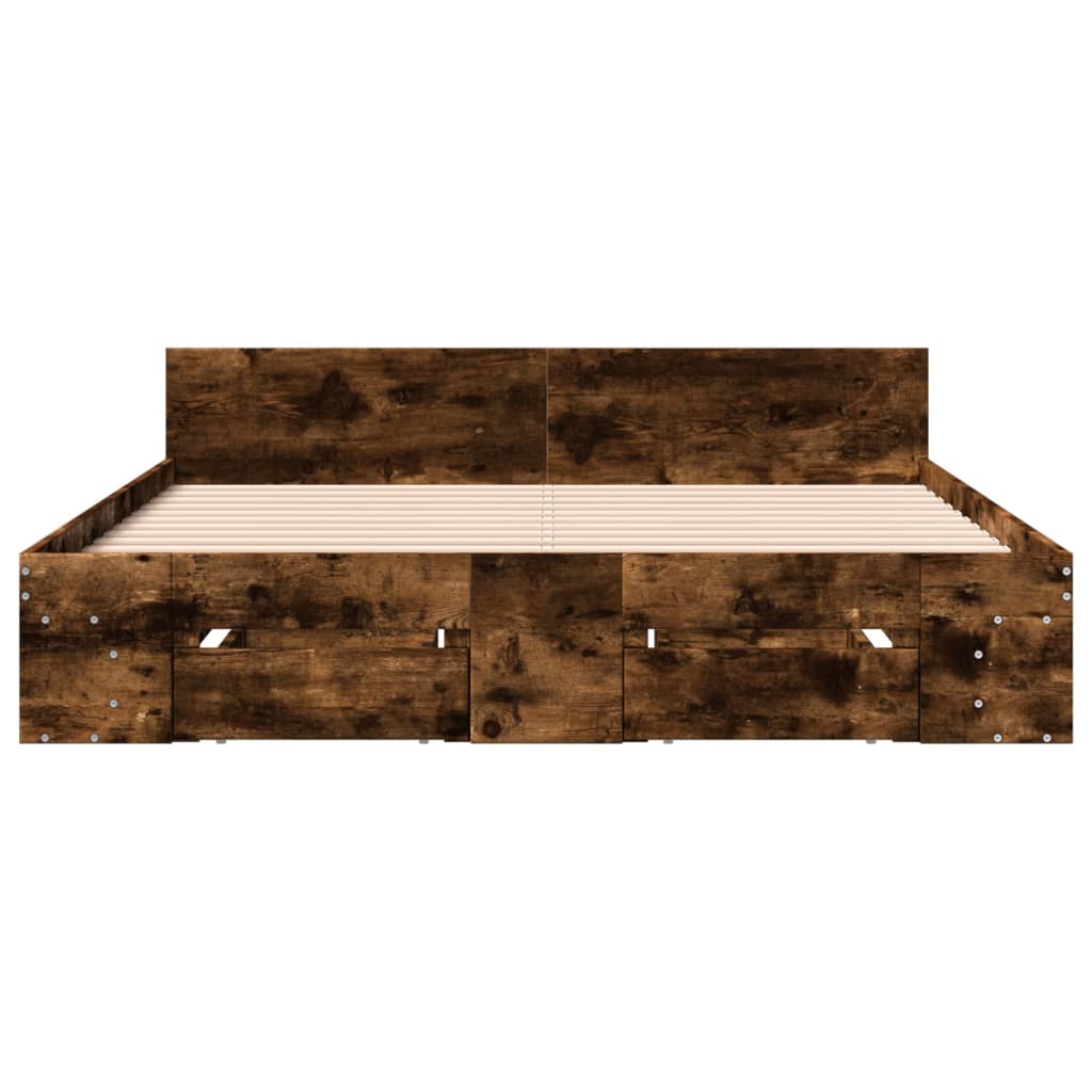 füstös tölgy színű szerelt fa ágykeret fiókokkal 160 x 200 cm