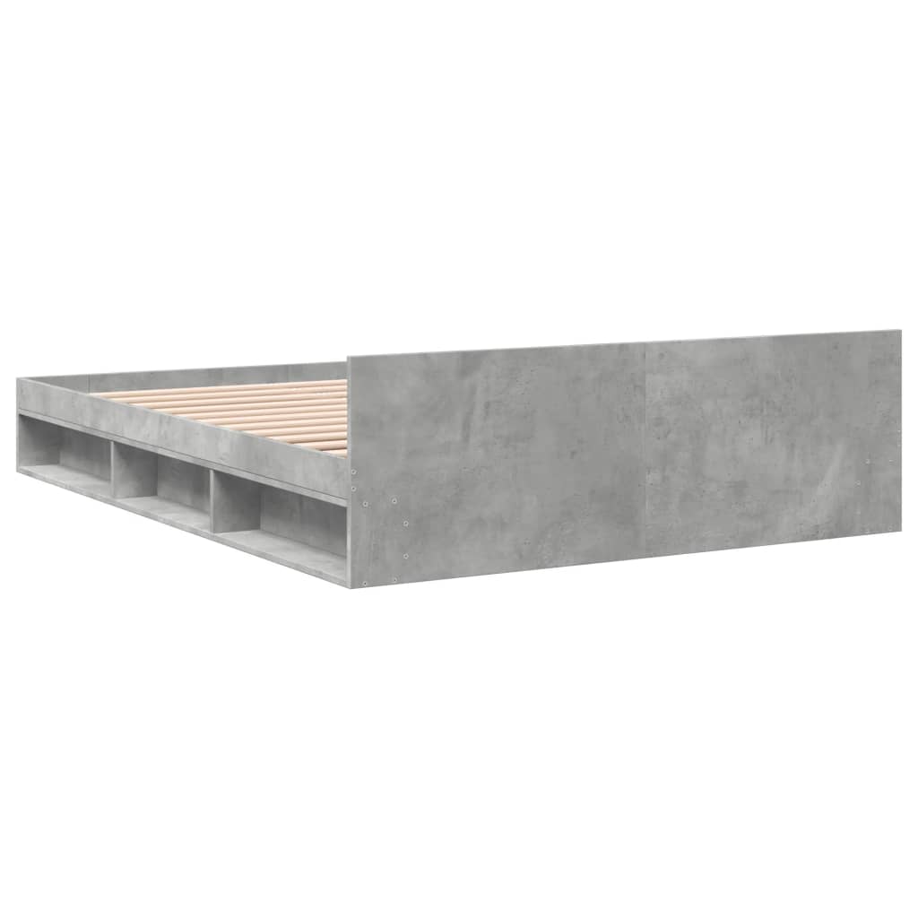 betonszürke szerelt fa ágykeret fiókokkal 140 x 190 cm